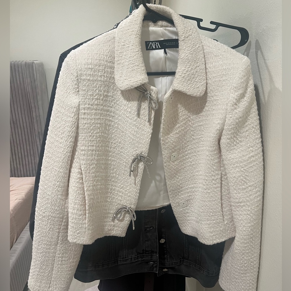 Zara Blazer with rhinestone bow buttons